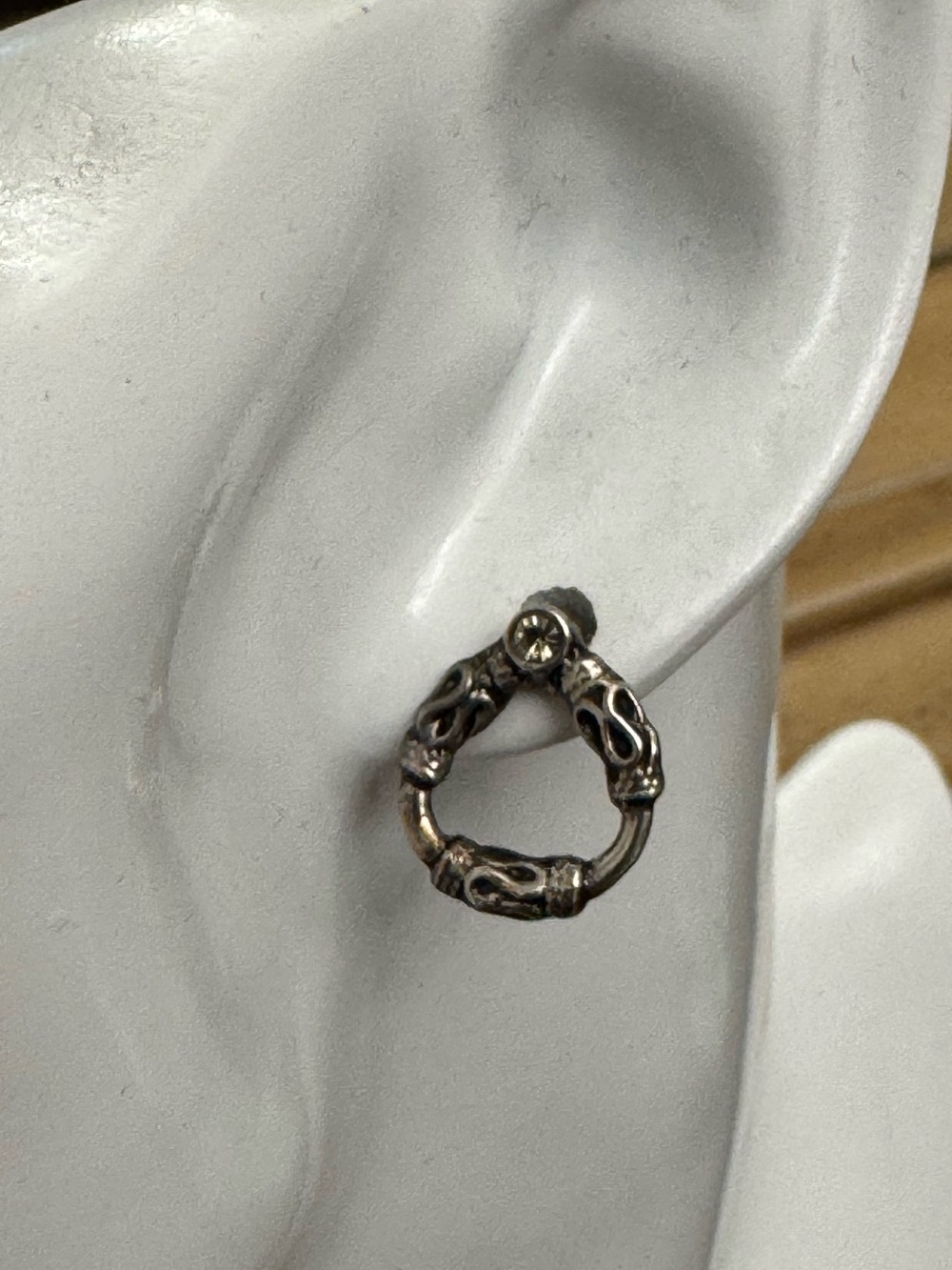Chunky Textured Hoop Earring in Antiqued Silver